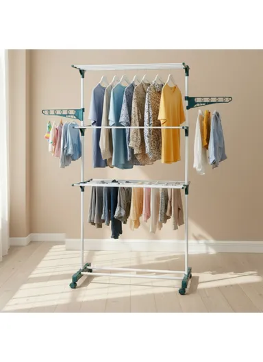 Laundry Stand Metal Drying Rack 79 x 58 x 165 cm - White / Dark Green