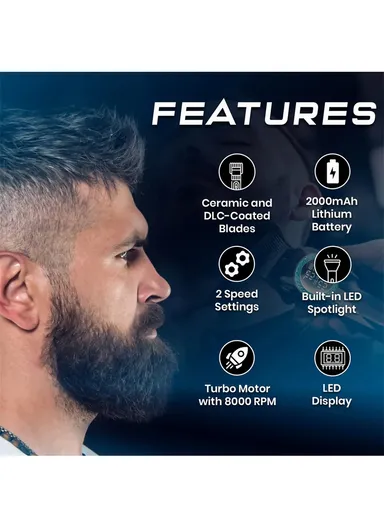 Professional Rechargeable Hair Trimmer, Cordless Hair Trimmer with LED Display &amp; Guiding Comb V-990