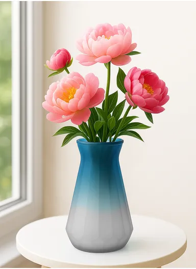 Origami Frosted Multi-Color Elegant Matte Design Flower Desk Decorative Glass Vase (D12 x H25)cm - Blue