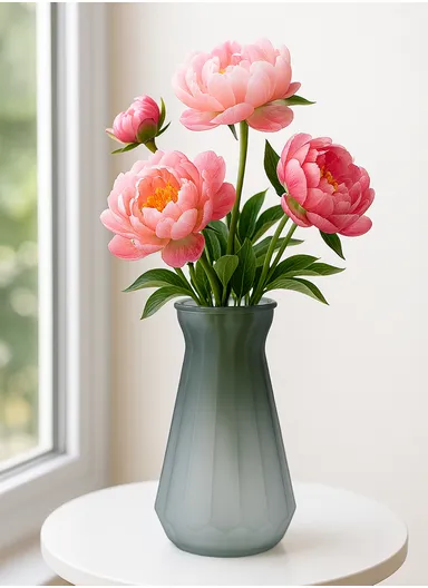 Origami Frosted Multi-Color Elegant Matte Design Flower Desk Decorative Glass Vase (D12 x H25)cm - Grey