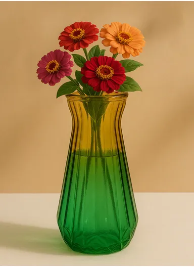 Diamond Frosted Design Multi-Color Elegant Matte Flower Desk Decorative Glass Vase (D12 x H24)cm - Yellow &amp; Green
