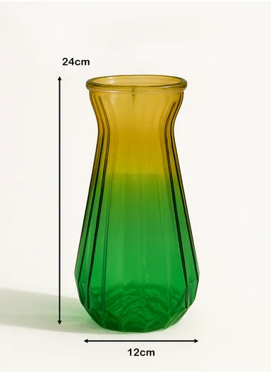 Diamond Frosted Design Multi-Color Elegant Matte Flower Desk Decorative Glass Vase (D12 x H24)cm - Yellow &amp; Green