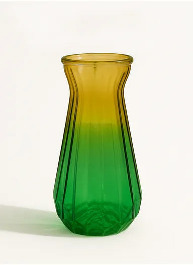 Diamond Frosted Design Multi-Color Elegant Matte Flower Desk Decorative Glass Vase (D12 x H24)cm - Yellow &amp; Green