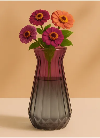 Diamond Frosted Design Multi-Color Elegant Matte Flower Desk Decorative Glass Vase (D12 x H24)cm - Red &amp; Grey