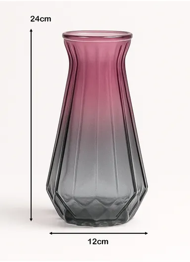 Diamond Frosted Design Multi-Color Elegant Matte Flower Desk Decorative Glass Vase (D12 x H24)cm - Red &amp; Grey