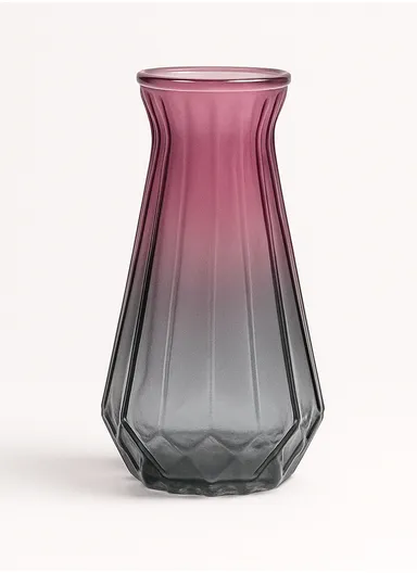 Diamond Frosted Design Multi-Color Elegant Matte Flower Desk Decorative Glass Vase (D12 x H24)cm - Red &amp; Grey