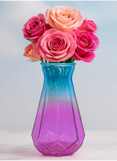 Diamond Frosted Design Multi-Color Elegant Matte Flower Desk Decorative Glass Vase (D12 x H24)cm - Purple