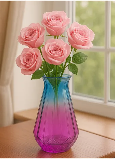 Diamond Frosted Design Multi-Color Elegant Matte Flower Desk Decorative Glass Vase (D12 x H24)cm - Purple