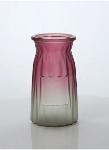 Origami Frosted Design Multi-Color Matte Elegant Flower Desk Decorative Glass Vase (D8 x H15)cm - Red