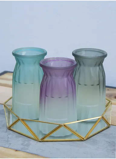 Origami Frosted Design Multi-Color Matte Elegant Flower Desk Decorative Glass Vase (D8 x H15)cm - Red