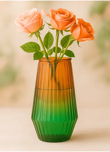 Cappuccino Design Multi-Color Elegant Modern Design Flower Desk Decorative Glass Vase (D11 x H20)cm - Green &amp; Orange