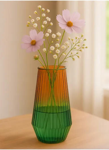 Cappuccino Design Multi-Color Elegant Modern Design Flower Desk Decorative Glass Vase (D11 x H20)cm - Green &amp; Orange