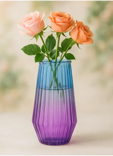 Cappuccino Design Multi-Color Elegant Modern Design Flower Desk Decorative Glass Vase (D11 x H20)cm - Purple &amp; Blue