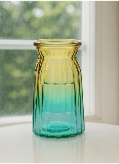 Origami Design Multi-Color Elegant Flower Desk Decorative Glass Vase (D8 x H15)cm - Green