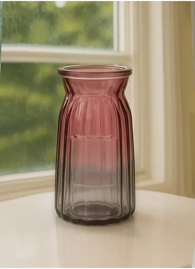 Origami Design Multi-Color Elegant Flower Desk Decorative Glass Vase (D8 x H15)cm - Red