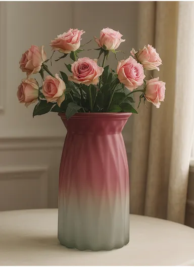 Origami Frosted Design Multi-Color Elegant Matte Flower Desk Decorative Glass Vase (D11 x H20)cm - Red