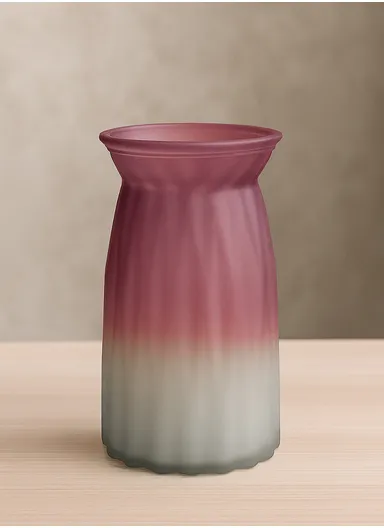 Origami Frosted Design Multi-Color Elegant Matte Flower Desk Decorative Glass Vase (D11 x H20)cm - Red