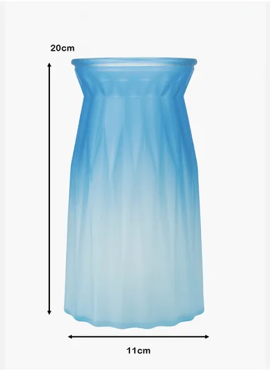 Origami Frosted Design Multi-Color Elegant Matte Flower Desk Decorative Glass Vase (D11 x H20)cm - Blue