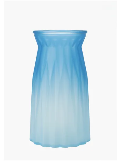 Origami Frosted Design Multi-Color Elegant Matte Flower Desk Decorative Glass Vase (D11 x H20)cm - Blue