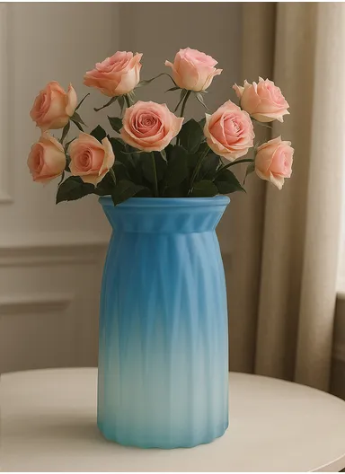 Origami Frosted Design Multi-Color Elegant Matte Flower Desk Decorative Glass Vase (D11 x H20)cm - Blue