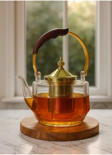 1500ml High Borosilicate Heat Resistant Glass Teapot with Stainless Steel Handle &amp; Strainer – Transparent