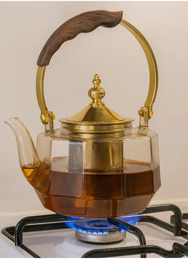 1500ml High Borosilicate Heat Resistant Glass Teapot with Stainless Steel Handle &amp; Strainer – Transparent