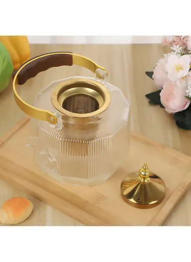 1500ml High Borosilicate Heat Resistant Glass Teapot with Stainless Steel Handle &amp; Strainer – Transparent