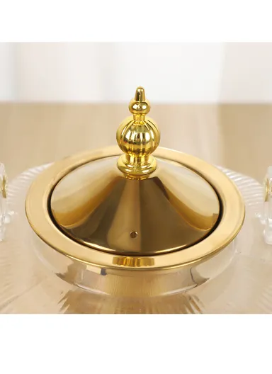 1000ml High Borosilicate Heat Resistant Glass Teapot with Stainless Steel Handle &amp; Strainer – Transparent Gold