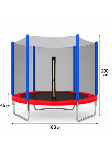 183cm Garden Trampoline 200cm Total Height 46cm Off-Floor Height 150kg Maximum Load Capacity with Safety Net-Mesh LB6FT- Red