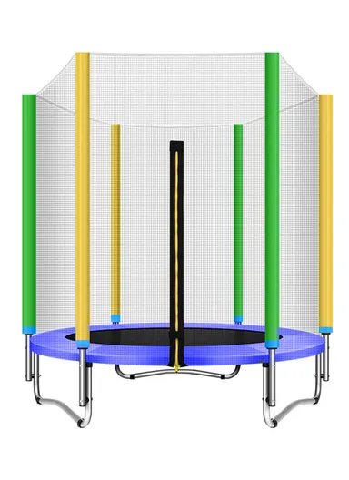 150cm Garden Trampoline 155cm Total Height 40cm Off-Floor Height 100kg Maximum Load Capacity with Safety Net-Mesh LBA5FT- Green + Yellow + Blue