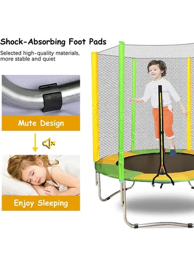150cm Garden Trampoline 155cm Total Height 40cm Off-Floor Height 100kg Maximum Load Capacity with Safety Net-Mesh LBA5FT- Green + Yellow + Blue