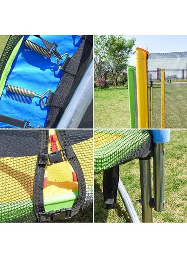 150cm Garden Trampoline 155cm Total Height 40cm Off-Floor Height 100kg Maximum Load Capacity with Safety Net-Mesh LBA5FT- Green + Yellow + Blue