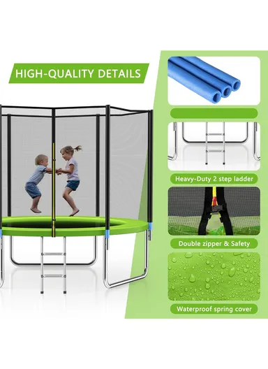 244cm Garden Trampoline 200cm Total Height 50cm Off-Floor Height 150kg Maximum Load Capacity with Safety Net-Mesh &amp; Ladder LB8FT- Blue
