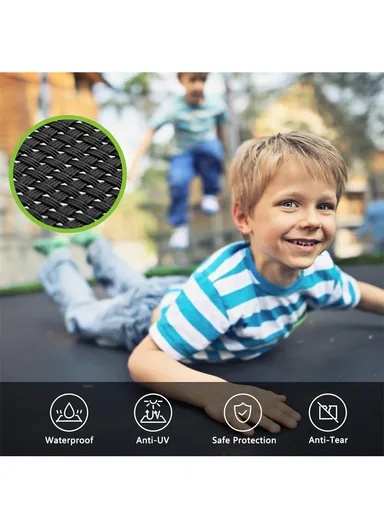 244cm Garden Trampoline 200cm Total Height 50cm Off-Floor Height 150kg Maximum Load Capacity with Safety Net-Mesh &amp; Ladder LB8FT- Blue