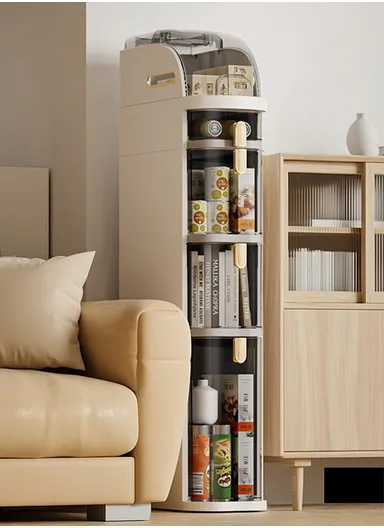 4-Tiers Plastic Bathroom Storage Cabinet, Narrow Slim Gap Floor Organizer, Side Unit Waterproof with Drawers &amp; Handle Small Kitchen Laundry