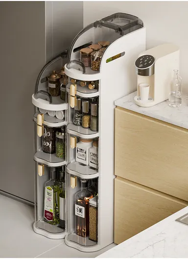 4-Tiers Plastic Bathroom Storage Cabinet, Narrow Slim Gap Floor Organizer, Side Unit Waterproof with Drawers &amp; Handle Small Kitchen Laundry