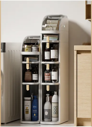 4-Tiers Plastic Bathroom Storage Cabinet, Narrow Slim Gap Floor Organizer, Side Unit Waterproof with Drawers &amp; Handle Small Kitchen Laundry