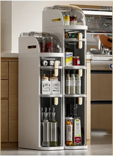 4-Tiers Plastic Bathroom Storage Cabinet, Narrow Slim Gap Floor Organizer, Side Unit Waterproof with Drawers &amp; Handle Small Kitchen Laundry