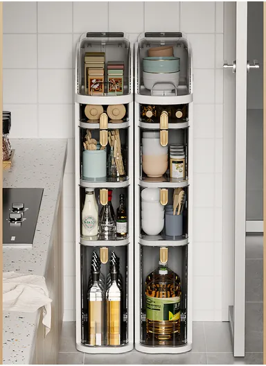 4-Tiers Plastic Bathroom Storage Cabinet, Narrow Slim Gap Floor Organizer, Side Unit Waterproof with Drawers &amp; Handle Small Kitchen Laundry