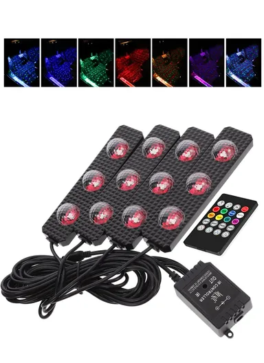 4Pcs LED Atmosphere Starlight Car Seat Bottom RGB Interior Lamp With Remote 7 color and Voice Control