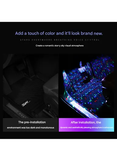 4Pcs LED Atmosphere Starlight Car Seat Bottom RGB Interior Lamp With Remote 7 color and Voice Control