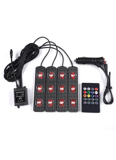 4Pcs LED Atmosphere Starlight Car Seat Bottom RGB Interior Lamp With Remote 7 color and Voice Control