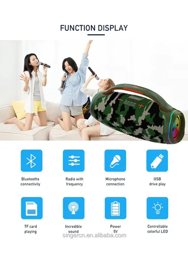 100W Subwoofer Speaker High Quality Loud Portable Audio Player A60 Bluetooth Connectivity Home Microphone ZQS-X8W - Camo