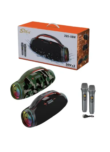 100W Subwoofer Speaker High Quality Loud Portable Audio Player A60 Bluetooth Connectivity Home Microphone ZQS-X8W - Camo