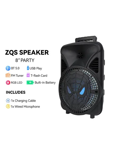 8" DJ Speaker Subwoofer Wireless BT Sound BOX Party Speaker ZQS-806