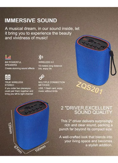 Portable Mini Bluetooth Speakers ZQS-201 - Blue