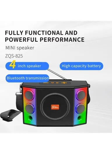 2 in 1 Portable Speaker Wireless Dual Speakers RGB Led Light Bluetooth With RGB Effect ZQS-824 - Blue
