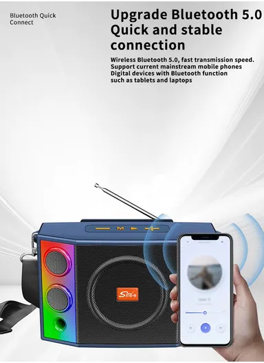 2 in 1 Portable Speaker Wireless Dual Speakers RGB Led Light Bluetooth With RGB Effect ZQS-824 - Green