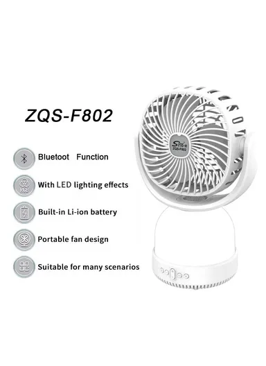 Multifunctional Rechargeable Desk Fan with LED Light &amp; Wireless Speaker ZQS-F802