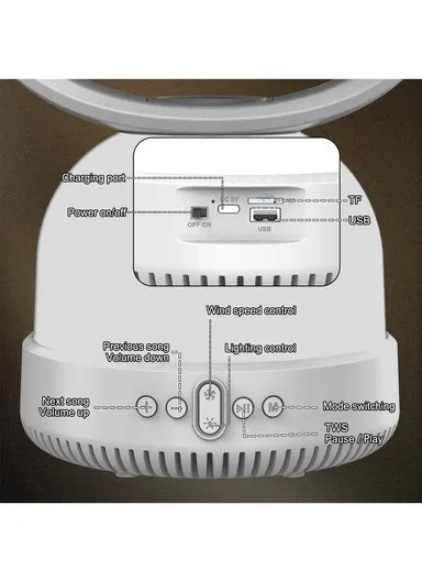 Multifunctional Rechargeable Desk Fan with LED Light &amp; Wireless Speaker ZQS-F802